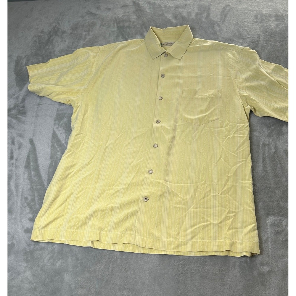 Vintage Tommy Bahama Shirt Men's L Yellow 100%Silk Embroidered Hawaiian